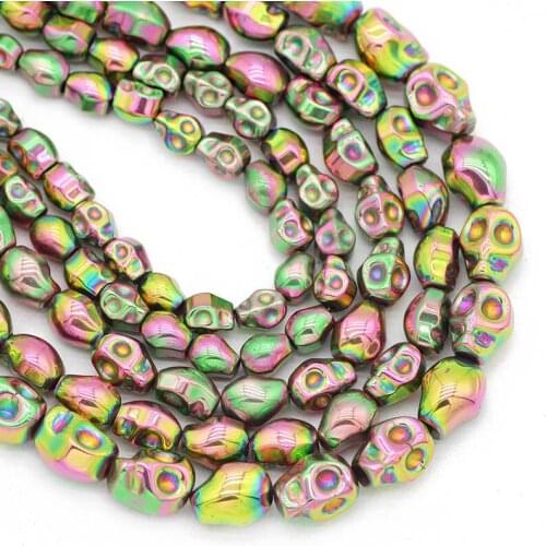 Natural Stone Skull Head Hematite Beads 4x6/6x8/8x10MM Plating New Green Spacer Loose Beads For Jewelry Making Diy Bracelets