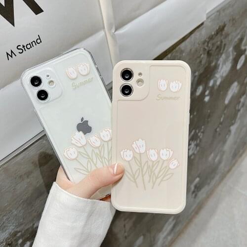 Retro kawaii tulip Flowers art Japanese Phone Case For iPhone 11 12 Pro Max Xs Max XR XS 7 8 Plus X 7Plus case Cute Clear Cover