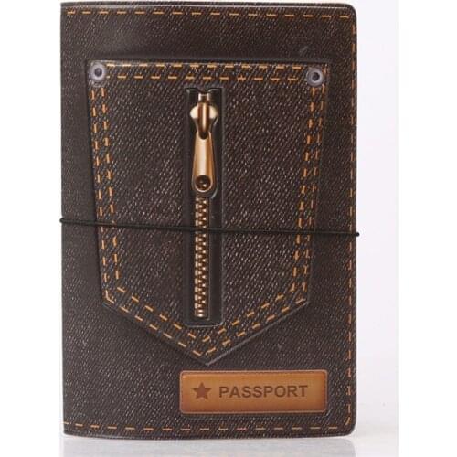 Black Jeans zipper Passport Holder ID Card Holder 3D Design PVC Leather Business Card Bag Passport Cover 14*10CM