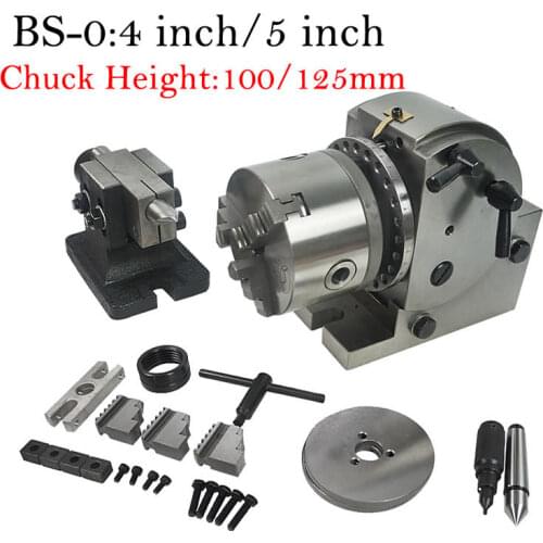 CNC Rotary Axis Dividing Head BS-0 5 inch 3 Jaw Chuck with 100mm 125mm Chuck and Tailstock for CNC Milling Machine Rotary Table