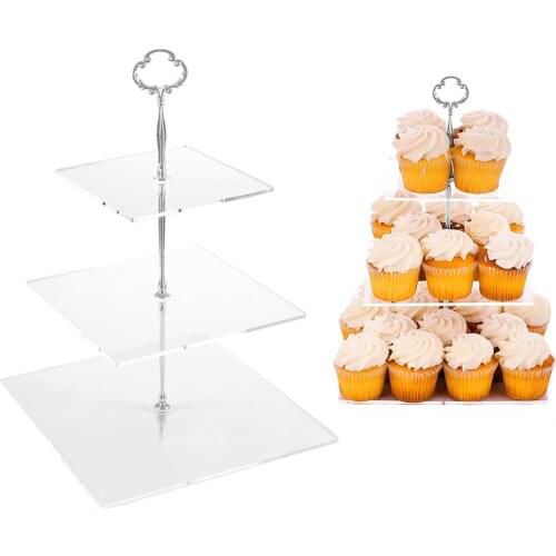 Home Decoration 3 Layer Square Acrylic Party Cupcake Macaron Cake Holder Stand Display Rack Kitchen supplies Wedding decoration