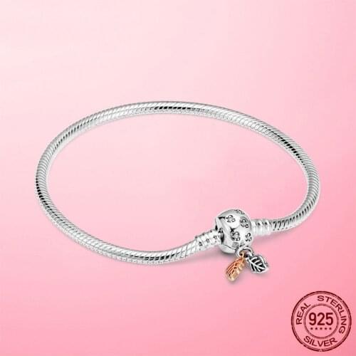 Dorpshipping 100% 925 Sterling Silver Tree Leaves Leaf Snake Chain Bracelet Bangle for Women Sterling Silver Jewelry Gift