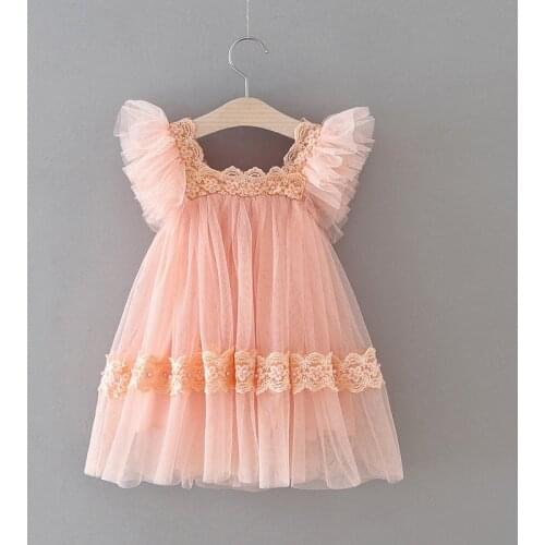Elegant Girls Summer Dress With Lace Beading Kids Princess Tutu Dresses Girls Party Wedding Costumes Toddlers Summer Clothes