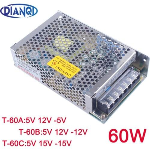 1Pc Free Shipping DIANQI -5V Triple output Switching power supply 60w 5V 12V 15V power suply T-60 ac dc converter adjustable