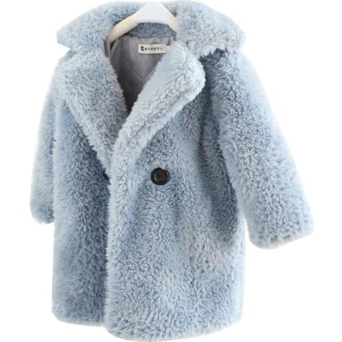 2-12 Years Children Faux Fur Coat Baby turndown collar Thicken Warm Jacket Girls Long Overcoat Winter Kids girls Casual Outwear