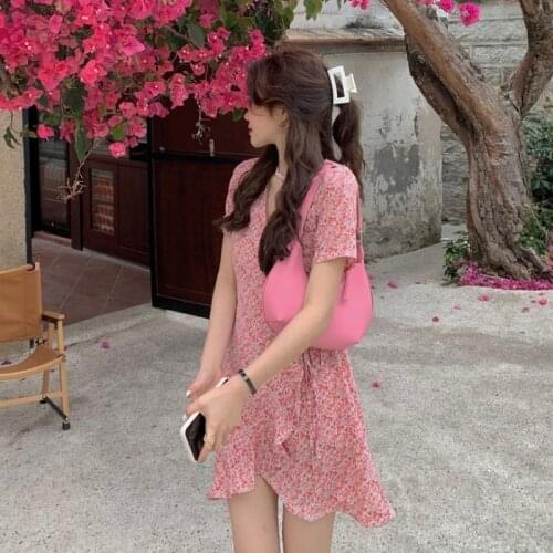 Maxi Dresses for Women Retro Floral V-neck Temperament Skirt Women New Summer Short-sleeved Waist Dress