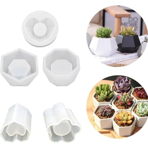 Mini Silicone Plant Pot Molds Forms Arts Craft Polygonal Casting Molds 3 Styles Concrete Mold DIY Succulent Flower Pot Clay Mold