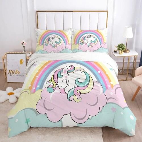 Cartoon Duvet Cover Set 3D Unicorn Children Bedding Set For Kids Baby Blanket Cover Pillowcases Girls Single Twin King Bed Set