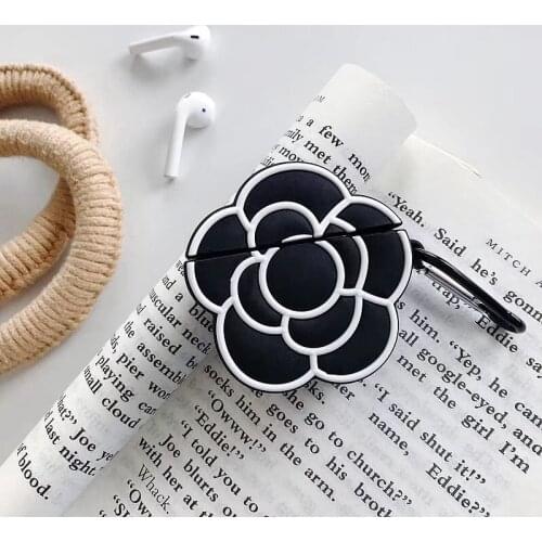 Black camellia flower Soft Earphone Cases For Apple AirPods 1 2 3 Charging Box Cover For Airpods pro With Hooks