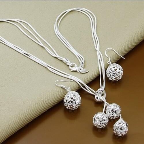 New Fashion 925 Jewelry Sets Sterling Silver Round Ball Necklace Earrings Set For Women Birthday Gifts