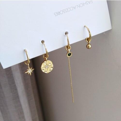 New 4 piece /set crystal earring for women creative simple cold wind long style star vintage metal Earrings jewelry