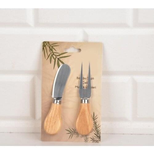 Bamboo Handle 2'Li Cheese Knife & Fork