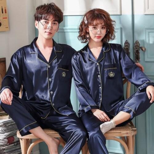Spring Autumn Couple Pajamas Set Sleepwear Plus Size Pijamas Suit Nightwear Loose Casual 2 PCS Shirt&Pant Men Rayon Home Wear