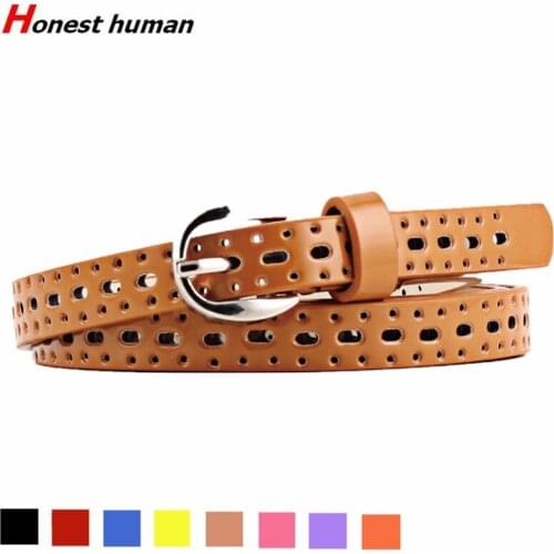 Hot sale Fashion Women Belt Hollow Out Pin Buckle Ladies patent leather Solid Candy Color Korean Thin Belt Women decoration