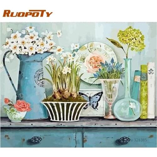 RUOPOTY DIY Oil Picture By Numbers 40x50 Framed Fruit Flower Paint Kits Hand Made Unique Gift For Adults Children Home Decoratio