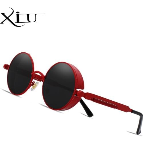 XIU gothic steampunk mens sunglasses vintage metal men sunglasses women round sun glasses retro eyewear top quality UV400