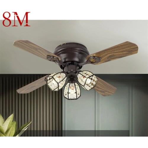 8M Modern LED Lamp With Ceiling Fan Retro Crystal Design Wooden Fan Blade With Remote Control For Home Bedroom Restaurant