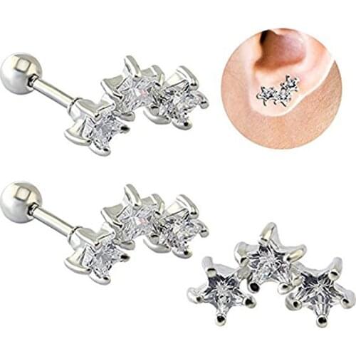 Trinity Star Zircon Ear Studs Charm Stainless Steel Women Earring Cartilage Tragus Piercing Helix Ear piercing Jewelry For Girls