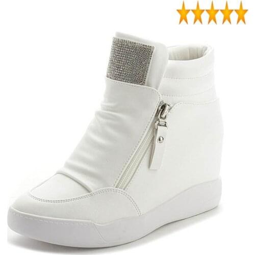 Wedges Fashion Heel Women Hidden Zipper Diamond High Top Joggers Female Trainers Sneakers Casual Pu Leather Thick Platform Shoes