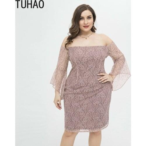 TUHAO 2020 Plus Size 4XL 3XL Womens Spring Summer Elegant Sexy Lace Woman Sexy Nightclub Party Dresses Mother Female Dress WM74