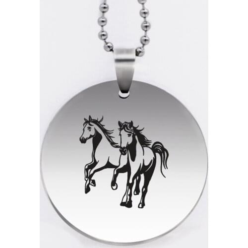 Ufine animal jewelry two horses pendant army card round disc stainless steel customed necklace N4521
