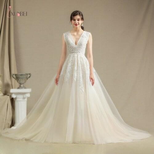 Vestidos De Novia 100% Real A Line Wedding Dresses With Deep Sexy V Neck Line Sequins Lace Mariage Bride Dresses Custom