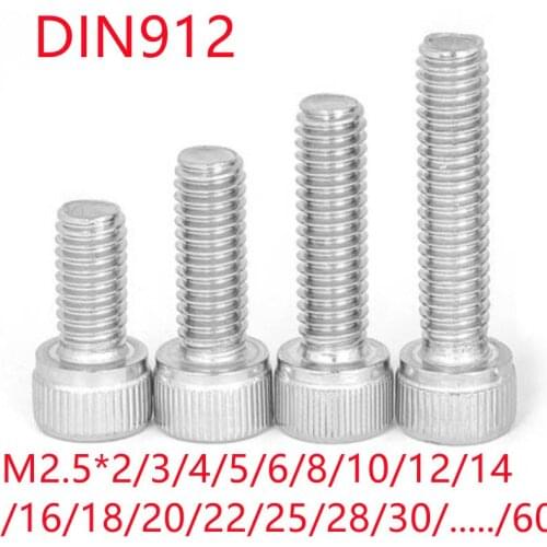 Stainless steel hex allen socket head screw M2.5*3/4/5/6/8/10/12/14/16/18/20/25/30 DIN912 Hexagon Socket Head Cap Screws
