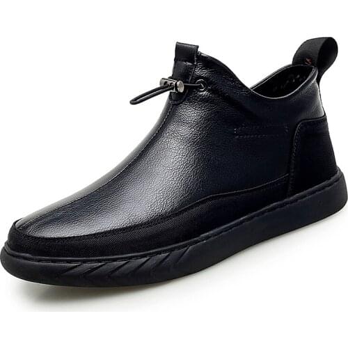 High Quality Men Leather Boots Elastic Slip On Fashion Men Ankle Boots Plush Warming Mens Shoes Luxury Ankle Mans Winter Boots