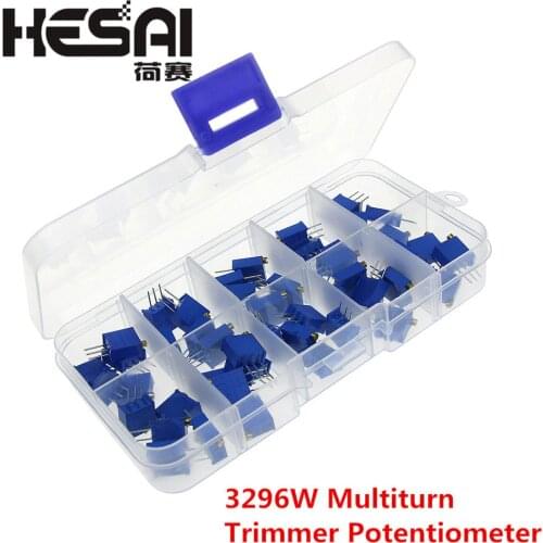 High Quality 50PCS 3296W Multiturn Trimmer Potentiometer Kit High Precision 3296 Variable Resistor with Plastic Box DIY Kits