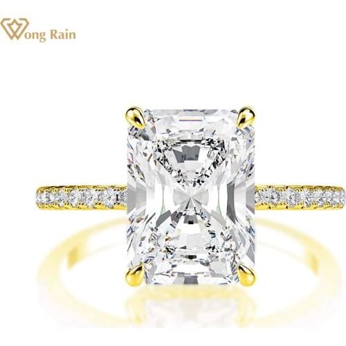 Wong Rain Classic 925 Sterling Silver Created Moissanite Gemstone Wedding Engagement Yellow Gold Ring Fine Jewelry Wholesale
