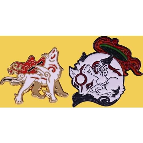Japanese Mythology Sun Goddess Amaterasu Okami Wolf Enamel Brooch Pin Lapel Hard Metal Pins Brooches Badges Exquisite Jewelry