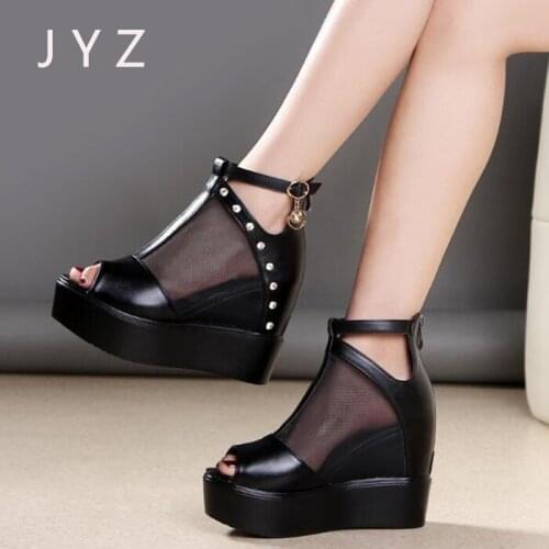 Fashion New Womens Platform Pumps Mesh Wedges Shoes Sandals Peep Toe Black Size 40 41 42 aa0960