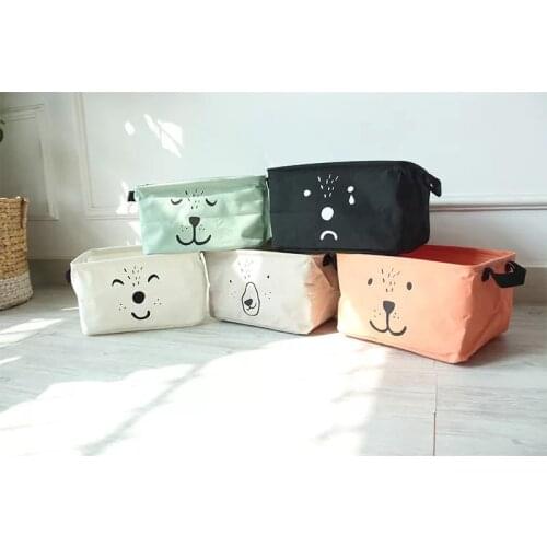 1PC Nordic Animal Bear Kids Canvas Storage Bag Cute Bear Face Children Bear Organizer Bag Canvas Storage Bag For Boy Room Decor