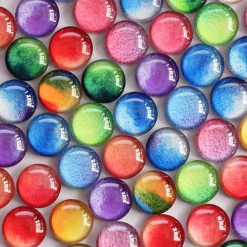 10 12 14 16 18 20 25mm Random Mixed Round Colorful Rainbow Glass Pattern Cabochon Dome Cameo Pendant Base Blank Tray K05139