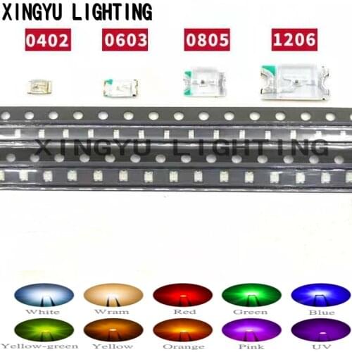 100pcs 0402 0603 0805 1206 SMD Led Red Yellow Green White Blue light emitting diode Clear LED Light Diode PCB Circuit