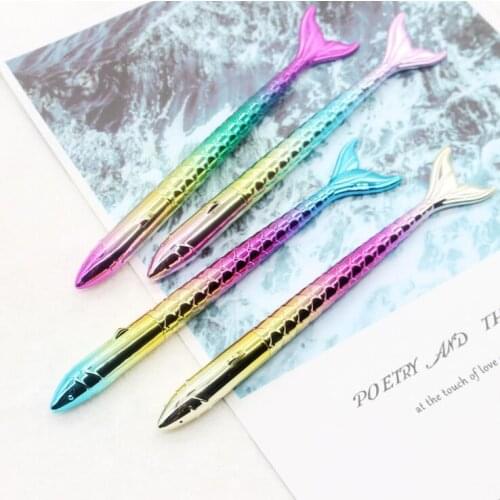 2Pcs/Set 2021 Creative Gradient Ballpoint Pen Kawaii Mermaid Pen Novelty Ball Pen Pen Kids Gift School Office Rainbow Colors