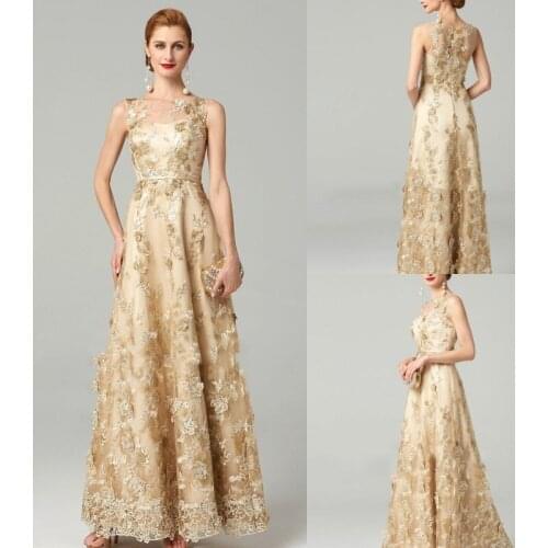 2019 Elegant Mother of the Bride Dresses Jewel Sleeveless Lace Appliques Beads Evening Gowns Floor Length Prom Party Dress