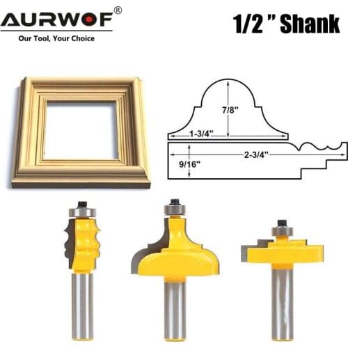 3pcs 12mm 1/2" Shank Picture Frame Line Router Bit C3 Carbide Classical Milling Cutter for Wood Woodworking Tenon Cutters 03092
