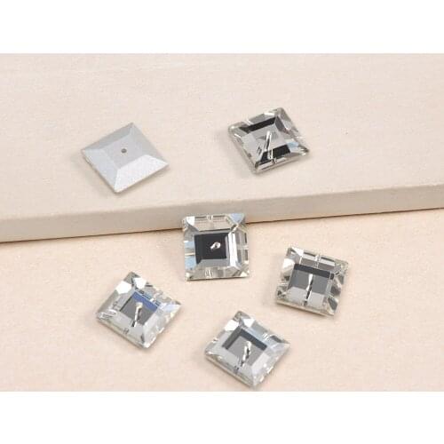 3400 Square Lochrose Sew On Stone Crystal Clear Color Middle One Hole Sewing Glass Crystals Dress Jewelry Garment Making