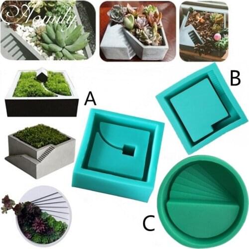 Aomily Hot Sale Bonsai Fondant Cake Mold Concrete Silica Flower Pot Mold Aromatherapy Gypsum Candlestick Art Ashtray Mold Gift