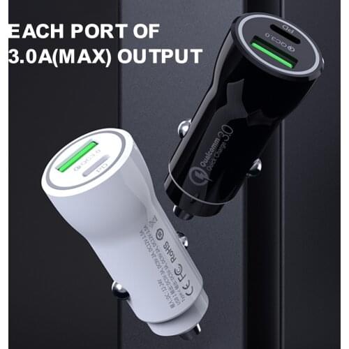 Dual Ports Car Charger QC3.0 Type C USB PD 3.0 Fast Charging Metal Car Cigarette Lighter Charger 3A For iPhone Galaxy