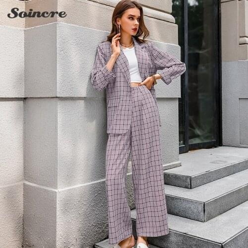 Autumn Womens Blazer Suit Casual Streetwear Suits Blazer Set Office Ladies Women Coat Suit Elegant Plaid Coat PantsTwo-pieces