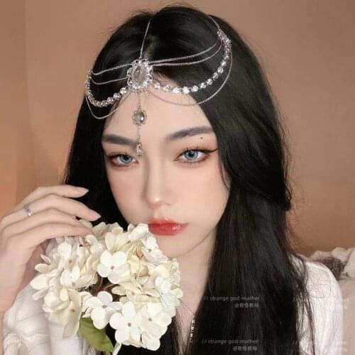Bohemian Vintage Rhinestone Bridal Headband chain womens Wedding Crystal forehead band hair accessories wholesale
