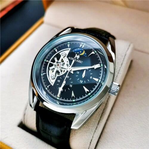 Hollow large flywheel automatic mechanical watch mens watch waterproof luminous moon phase multi-function watch men