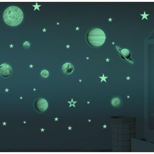 Nine Planets Moon Luminescent Stickers Decorate Childrens Rooms Luminous Wall StickersNewest