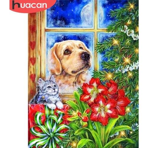 HUACAN 5D DIY Full Square Diamond Painting Christmas Dog Diamond Embroidery Animal Picture Of Rhinestone Mosaic Handmade Gift