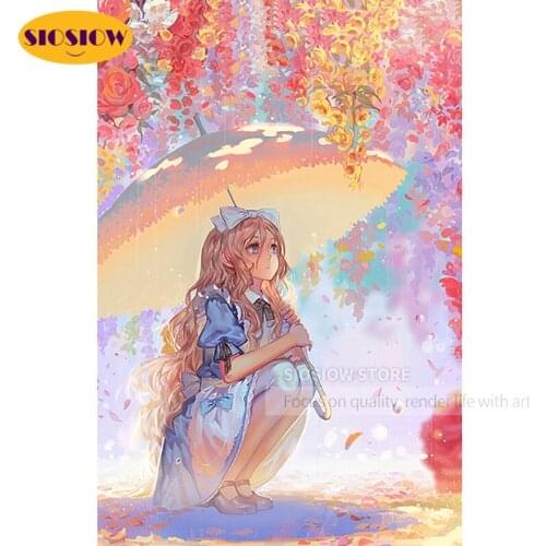 5D DIY Diamond Painting Rose Flower Full Drill Square Cartoon Girl Umbrella Diamond Embroidery Picture Crystal Mosaic Home Decor