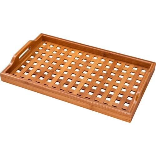 Chinese Tea Tray Solid Wood Drainage Openwork Bamboo Knitted Rectangular Tea Service Tray Creative Kung Fu Dry Bubble Table