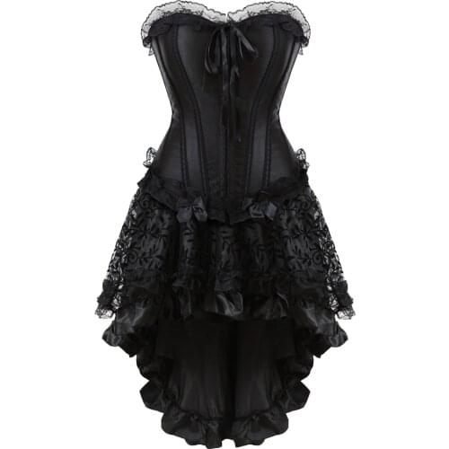 Burlesque Corset and Skirt Set Irregular Lace Corset Dress Gothic Corsets and Bustiers Party Plus Size Vintage Sexy Costume