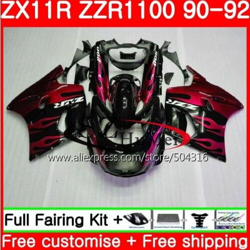 Body For KAWASAKI NINJA ZZR1100 ZX 11R ZX-11R ZZR 1100 5SH20 ZX11 red flames ZX11R 90 91 92 ZX 11R 1990 1991 1992 Fairings Kit